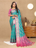 Vedant Vastram Rama Color Kanjeevaram Patola Silk Saree - Rama