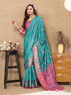 Vedant Vastram Rama Color Kanjeevaram Patola Silk Saree - Rama