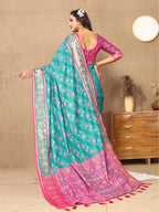 Vedant Vastram Rama Color Kanjeevaram Patola Silk Saree - Rama
