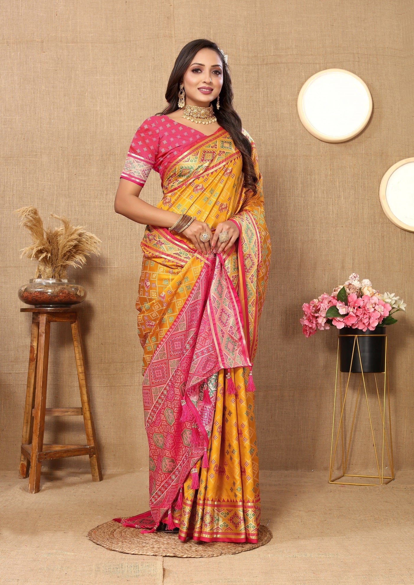 Vedant Vastram Mustard Color Kanjeevaram Patola Silk Saree - Mustard