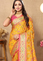 Vedant Vastram Mustard Color Kanjeevaram Patola Silk Saree - Mustard