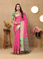 Vedant Vastram Pink Color Kanjeevaram Patola Silk Saree - Pink
