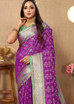 Vedant Vastram Purple Color Kanjeevaram Patola Silk Saree - Purple