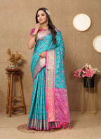 Vedant Vastram Rama Color Kanjeevaram Patola Silk Saree - Rama