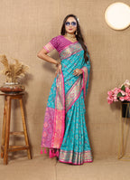 Vedant Vastram Rama Color Kanjeevaram Patola Silk Saree - Rama