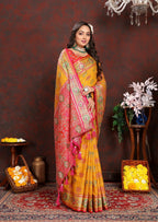 Vedant Vastram Mustard Color Kanjeevaram Patola Silk Saree - Mustard
