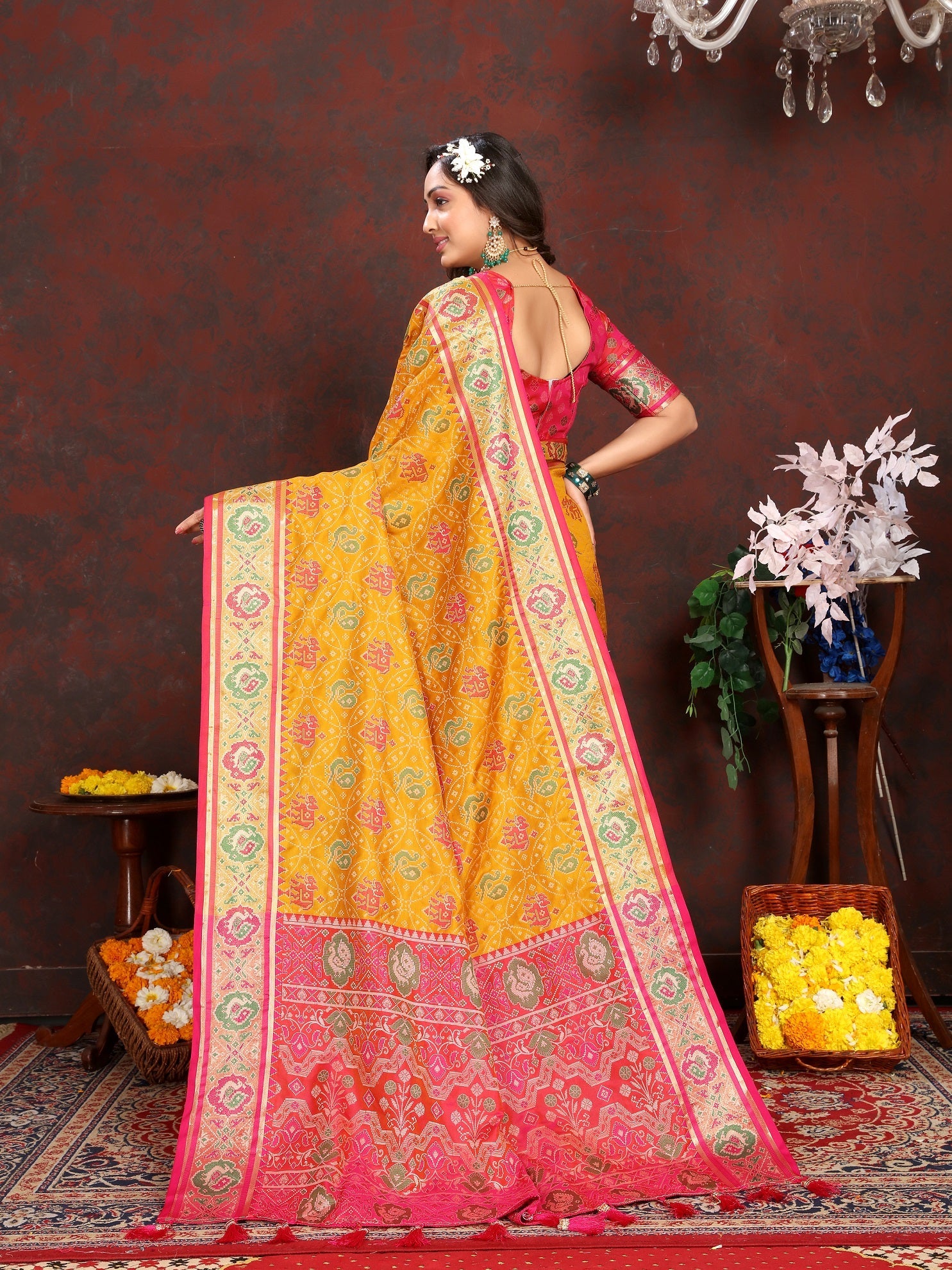 Vedant Vastram Mustard Color Kanjeevaram Patola Silk Saree - Mustard