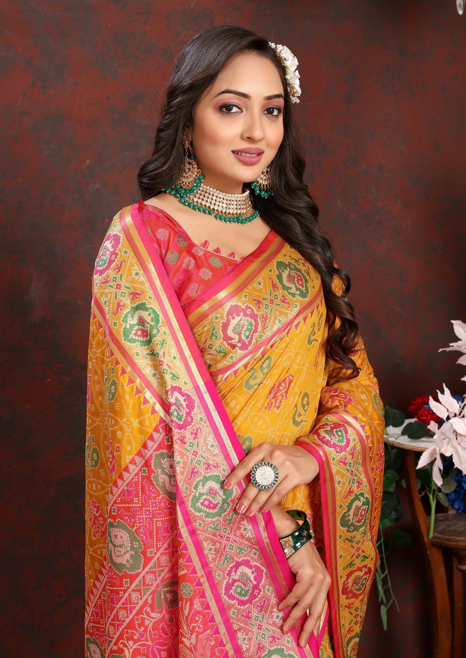 Vedant Vastram Mustard Color Kanjeevaram Patola Silk Saree - Mustard