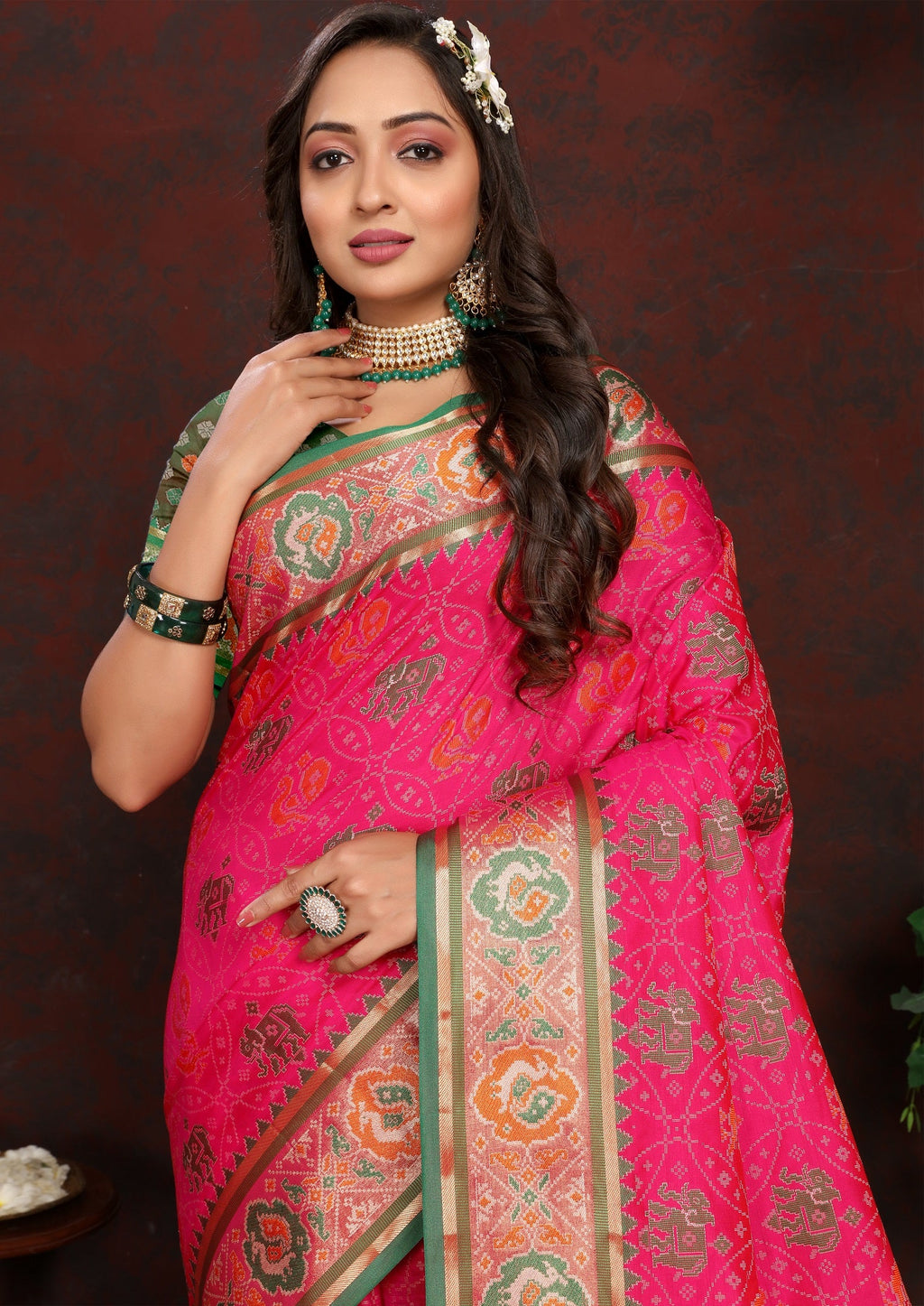 Vedant Vastram Pink Color Kanjeevaram Patola Silk Saree - Pink