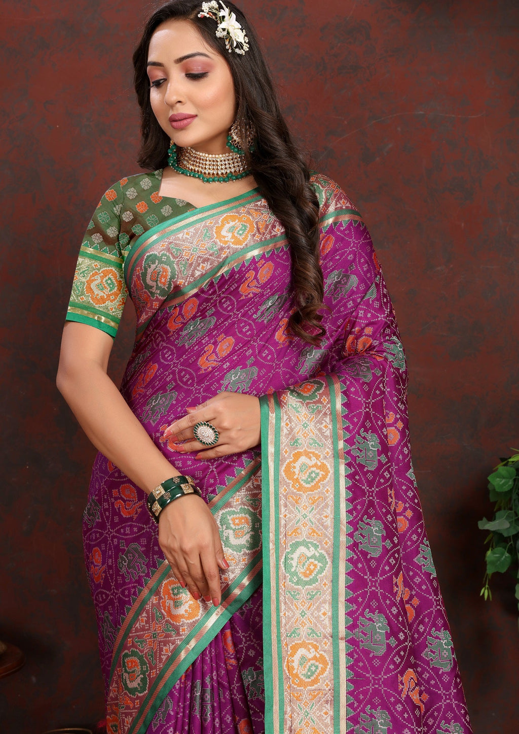 Vedant Vastram Purple Color Kanjeevaram Patola Silk Saree - Purple