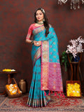 Vedant Vastram Rama Color Kanjeevaram Patola Silk Saree - Rama