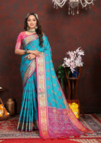Vedant Vastram Rama Color Kanjeevaram Patola Silk Saree - Rama