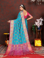 Vedant Vastram Rama Color Kanjeevaram Patola Silk Saree - Rama