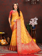 Vedant Vastram Mustard Color Kanjeevaram Organza Silk Saree - Mustard