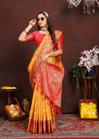 Vedant Vastram Mustard Color Kanjeevaram Organza Silk Saree - Mustard
