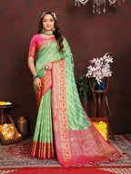 Vedant Vastram Parrot Color Kanjeevaram Organza Silk Saree - Parrot