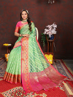 Vedant Vastram Parrot Color Kanjeevaram Organza Silk Saree - Parrot