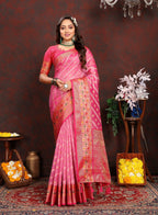 Vedant Vastram Pink Color Kanjeevaram Organza Silk Saree - Pink