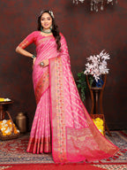 Vedant Vastram Pink Color Kanjeevaram Organza Silk Saree - Pink