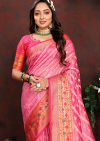 Vedant Vastram Pink Color Kanjeevaram Organza Silk Saree - Pink