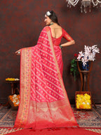 Vedant Vastram Tomato Color Kanjeevaram Organza Silk Saree - Tomato