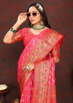 Vedant Vastram Tomato Color Kanjeevaram Organza Silk Saree - Tomato