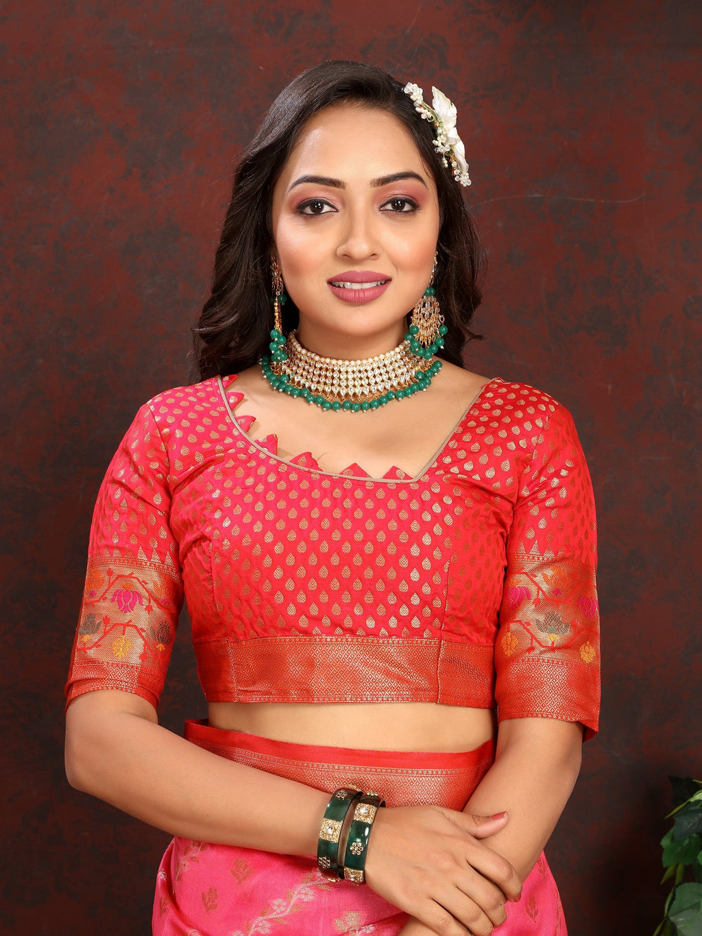 Vedant Vastram Tomato Color Kanjeevaram Organza Silk Saree - Tomato