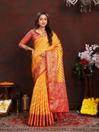 Vedant Vastram Mustard Color Kanjeevaram Organza Silk Saree - Mustard