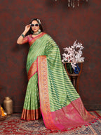 Vedant Vastram Parrot Color Kanjeevaram Organza Silk Saree - Parrot