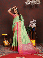 Vedant Vastram Parrot Color Kanjeevaram Organza Silk Saree - Parrot