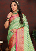 Vedant Vastram Parrot Color Kanjeevaram Organza Silk Saree - Parrot