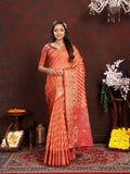 Vedant Vastram Peach Color Kanjeevaram Organza Silk Saree - Peach