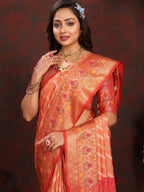 Vedant Vastram Peach Color Kanjeevaram Organza Silk Saree - Peach