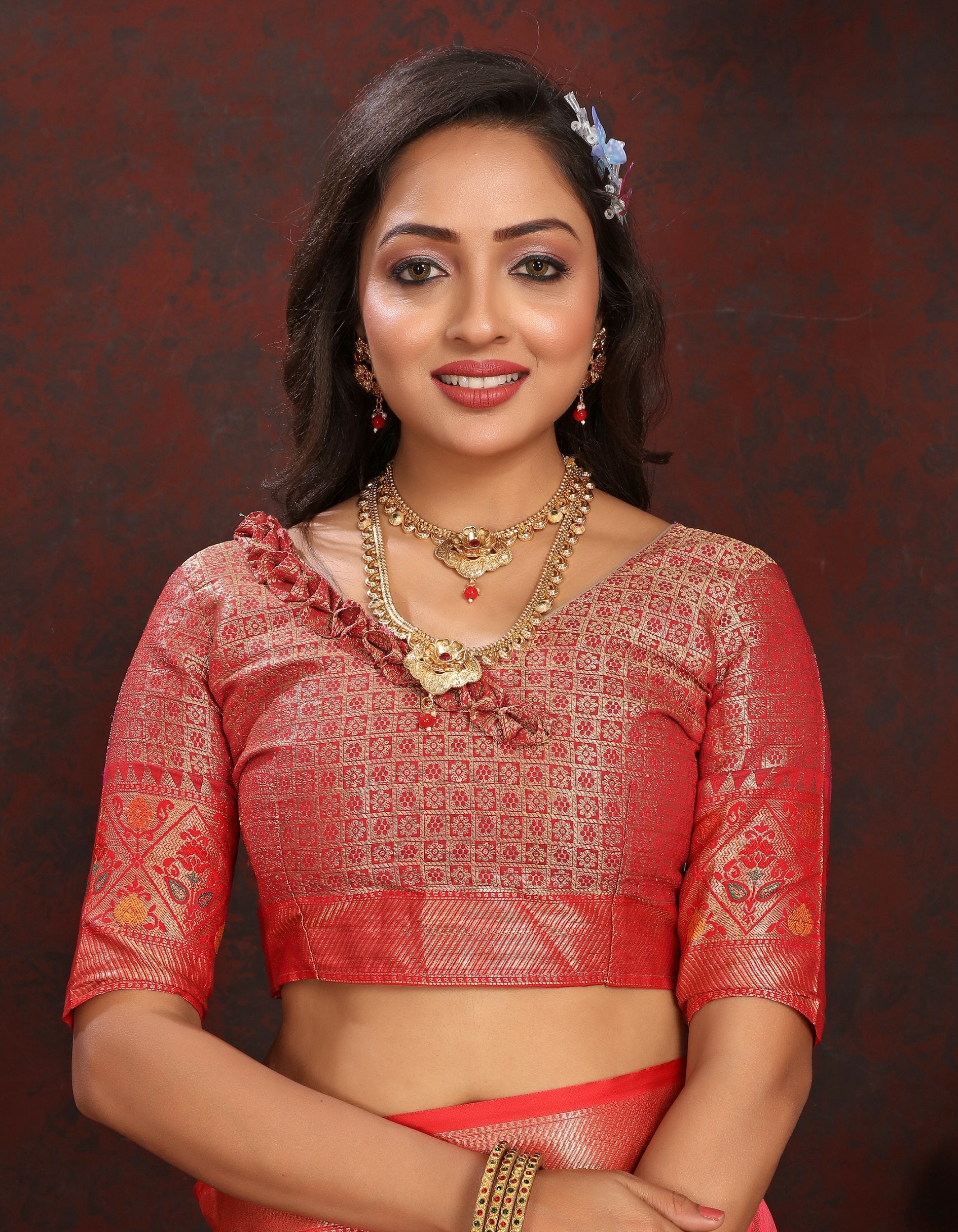 Vedant Vastram Peach Color Kanjeevaram Organza Silk Saree - Peach