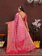 Vedant Vastram Pink Color Kanjeevaram Organza Silk Saree - Pink