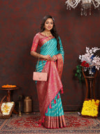 Vedant Vastram Rama Color Kanjeevaram Organza Silk Saree - Rama