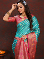 Vedant Vastram Rama Color Kanjeevaram Organza Silk Saree - Rama