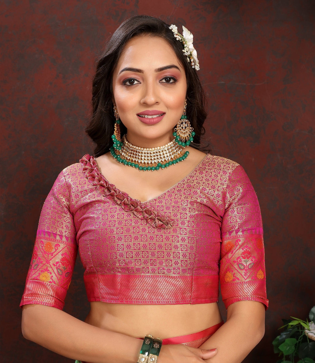 Vedant Vastram Rama Color Kanjeevaram Organza Silk Saree - Rama