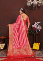 Vedant Vastram Tomato Color Kanjeevaram Organza Silk Saree - Tomato