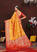 Vedant Vastram Mustard Color Kanjeevaram Organza Silk Saree - Mustard