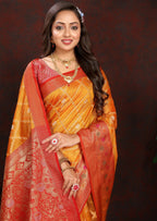 Vedant Vastram Mustard Color Kanjeevaram Organza Silk Saree - Mustard