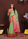 Vedant Vastram Parrot Color Kanjeevaram Organza Silk Saree - Parrot