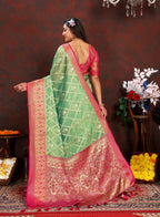 Vedant Vastram Parrot Color Kanjeevaram Organza Silk Saree - Parrot