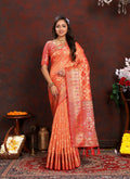 Vedant Vastram Peach Color Kanjeevaram Organza Silk Saree - Peach