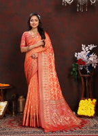 Vedant Vastram Peach Color Kanjeevaram Organza Silk Saree - Peach