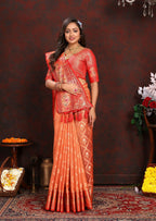 Vedant Vastram Peach Color Kanjeevaram Organza Silk Saree - Peach