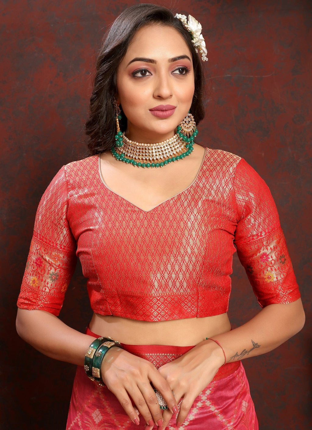 Vedant Vastram Peach Color Kanjeevaram Organza Silk Saree - Peach
