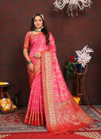Vedant Vastram Tomato Color Kanjeevaram Organza Silk Saree - Tomato