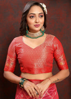 Vedant Vastram Tomato Color Kanjeevaram Organza Silk Saree - Tomato