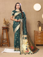 Vedant Vastram Bottle Green Color Paithani Silk Saree - Bottle Green - Distacart